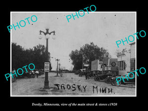 OLD LARGE HISTORIC PHOTO OF TROSKY MINNESOTA, THE MAIN STREET & STORES c1920