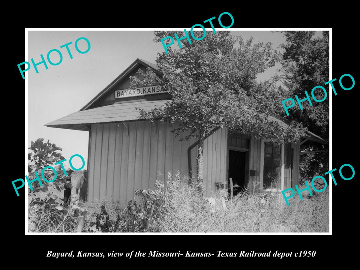 OLD LARGE HISTORIC PHOTO OF BAYARD KANSAS, VIEW OF THE RAILROAD STATION c1950