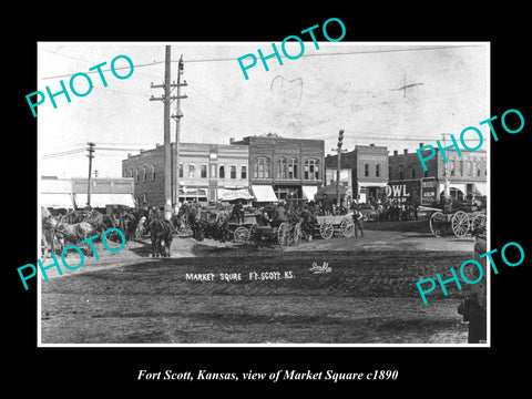 OLD LARGE HISTORIC PHOTO OF FORT SCOTT KANSAS, VIEW OF MARKET SQUARE c1890