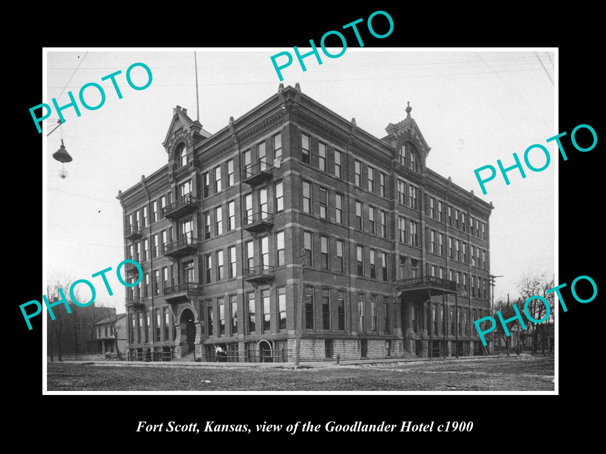 OLD LARGE HISTORIC PHOTO OF FORT SCOTT KANSAS, VIEW OF THE GOODLANDER HOTEL 1900