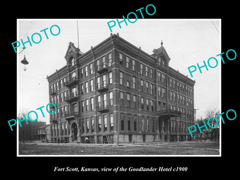 OLD LARGE HISTORIC PHOTO OF FORT SCOTT KANSAS, VIEW OF THE GOODLANDER HOTEL 1900