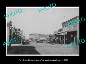 OLD LARGE HISTORIC PHOTO OF FORT SCOTT KANSAS, THE MAIN STREET & STORES c1880