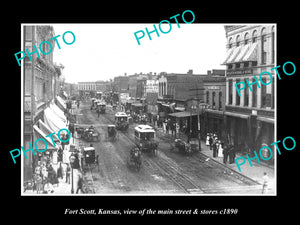 OLD LARGE HISTORIC PHOTO OF FORT SCOTT KANSAS, THE MAIN STREET & STORES c1890