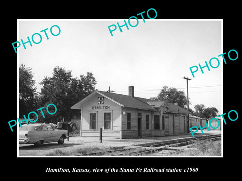 OLD LARGE HISTORIC PHOTO OF HAMILTON KANSAS, THE SANTA FE RAILROAD STATION c1960