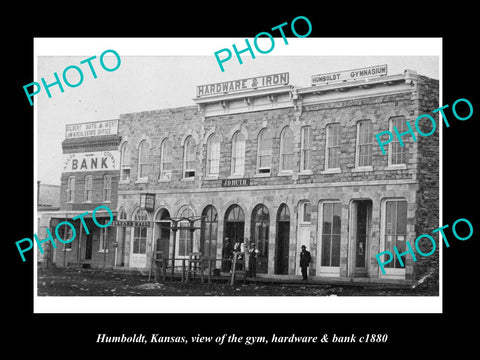 OLD LARGE HISTORIC PHOTO OF HUMBOLDT KANSAS, VIEW OF THE BANK & HARDWARE c1880