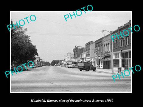 OLD LARGE HISTORIC PHOTO OF HUMBOLDT KANSAS, VIEW OF THE MAIN Sy & STORES c1960