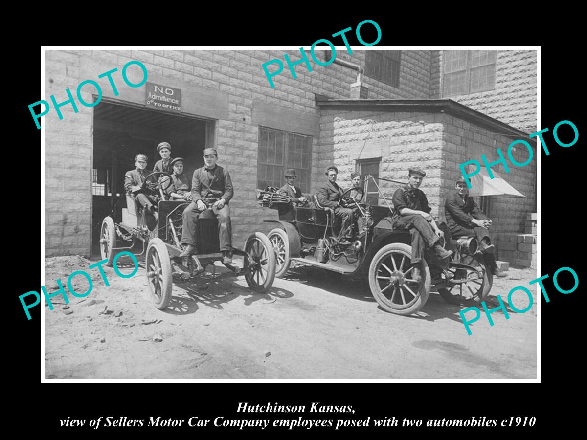 OLD LARGE HISTORIC PHOTO OF HUTCHINSON KANSAS, VIEW OF SELLERS MOTOR Co c1910 1