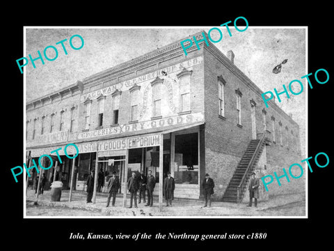 OLD LARGE HISTORIC PHOTO OF IOLA KANSAS, THE NORTHRUP GENERAL STORE c1880