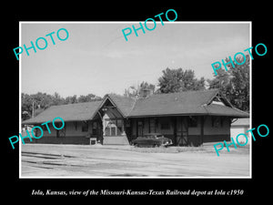 OLD LARGE HISTORIC PHOTO OF IOLA KANSAS, VIEW OF THE RAILROAD DEPOT c1950 2