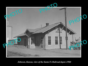 OLD LARGE HISTORIC PHOTO OF JOHNSON KANSAS, VIEW OF THE RAILROAD DEPOT c1960