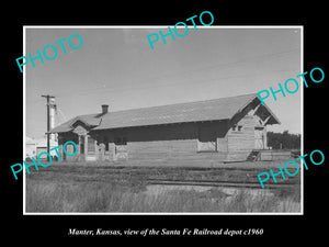 OLD LARGE HISTORIC PHOTO OF MANTER KANSAS, VIEW OF THE RAILROAD DEPOT c1960