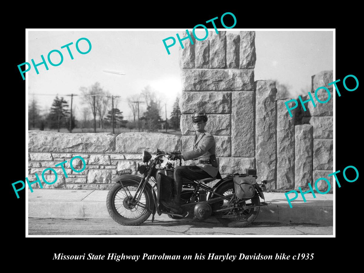 OLD HISTORIC PHOTO OF MISSOURI STATE POLICE HARLEY DAVIDSON MOTORCYCLE c1935