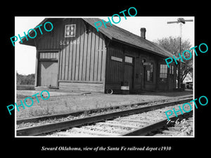 OLD LARGE HISTORIC PHOTO OF SEWARD OKLAHOMA, THE RAILROAD DEPOT STATION c1930