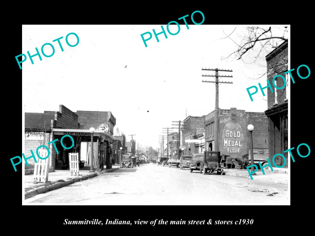 OLD LARGE HISTORIC PHOTO OF SUMMITVILLE INDIANA, THE MAIN STREET & STORES c1930