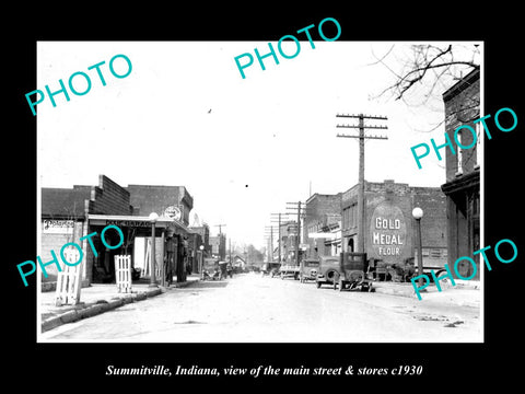 OLD LARGE HISTORIC PHOTO OF SUMMITVILLE INDIANA, THE MAIN STREET & STORES c1930