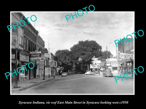 OLD LARGE HISTORIC PHOTO OF SYRACUSE INDIANA, VIEW OF EAST MAIN STREET c1950