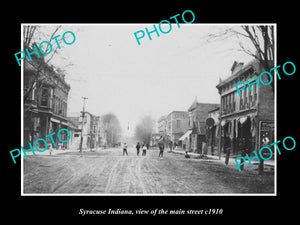 OLD LARGE HISTORIC PHOTO OF SYRACUSE INDIANA, VIEW OF THE MAIN St & STORES c1910