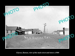 OLD LARGE HISTORIC PHOTO OF ULYSSES KANSAS, VIEW OF THE MAIN St & STORES c1900