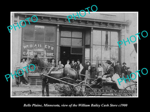 OLD LARGE HISTORIC PHOTO OF BELLE PLAINE MINNESOTA, THE BAILEYS CASH STORE c1900