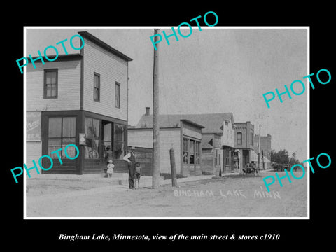 OLD LARGE HISTORIC PHOTO OF BINGHAM LAKE MINNESOTA, THE MAIN St & STORES c1910