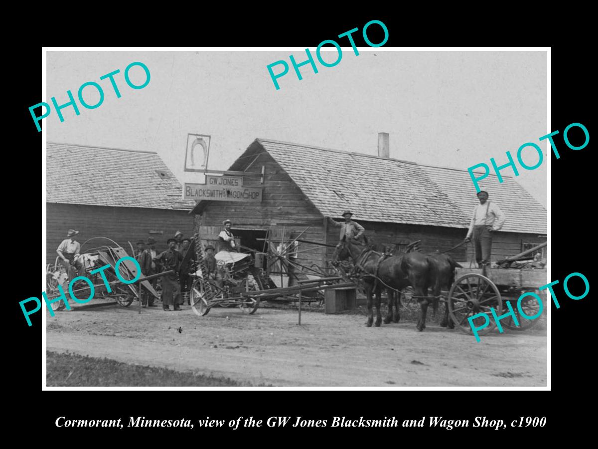 OLD LARGE HISTORIC PHOTO OF CORMORANT MINNESOTA, THE JONES BLACKSMITH SHOP c1900