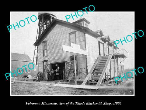 OLD LARGE HISTORIC PHOTO OF FAIRMONT MINNESOTA, THE THIEDE BLACKSMITH SHOP c1900