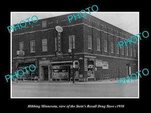 OLD LARGE HISTORIC PHOTO OF HIBBING MINNESOTA, THE STEIN REXALL DRUG STORE c1950