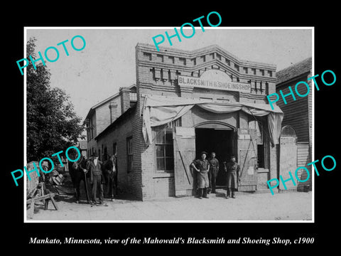 OLD LARGE HISTORIC PHOTO OF MANKATO MINNESOTA, BLACKSMITH & SHOEING SHOP c1900