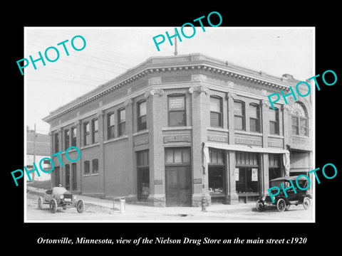 OLD LARGE HISTORIC PHOTO OF ORTONVILLE MINNESOTA, THE NIELSON DRUG STORE c1920