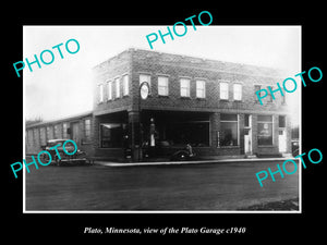 OLD LARGE HISTORIC PHOTO OF PLATO MINNESOTA, THE PLATO MOTOR GARAGE c1940