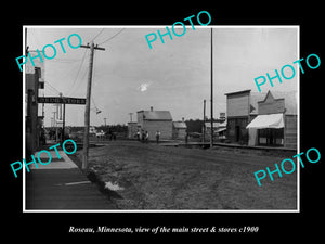 OLD LARGE HISTORIC PHOTO OF ROSEAU MINNESOTA, THE MAIN St & DRUG STORE c1900