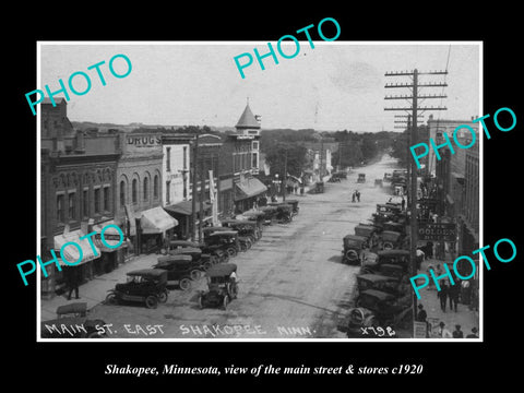 OLD LARGE HISTORIC PHOTO OF SHAKOPEE MINNESOTA, THE MAIN St & STORES c1920