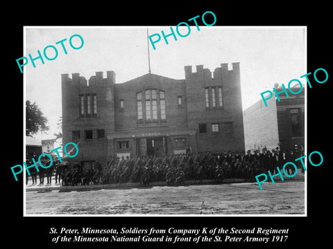 OLD LARGE HISTORIC PHOTO OF ST PETER MINNESOTA, NATIONAL GUARD & ARMORY c1917