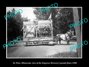 OLD LARGE HISTORIC PHOTO OF ST PETER MINNESOTA, ENGESSER BREWERY FLOAT c1900