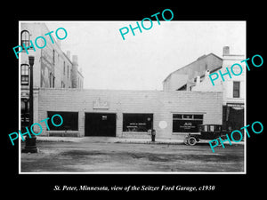 OLD LARGE HISTORIC PHOTO OF ST PETER MINNESOTA, THE SEITZER FORD GARAGE c1930