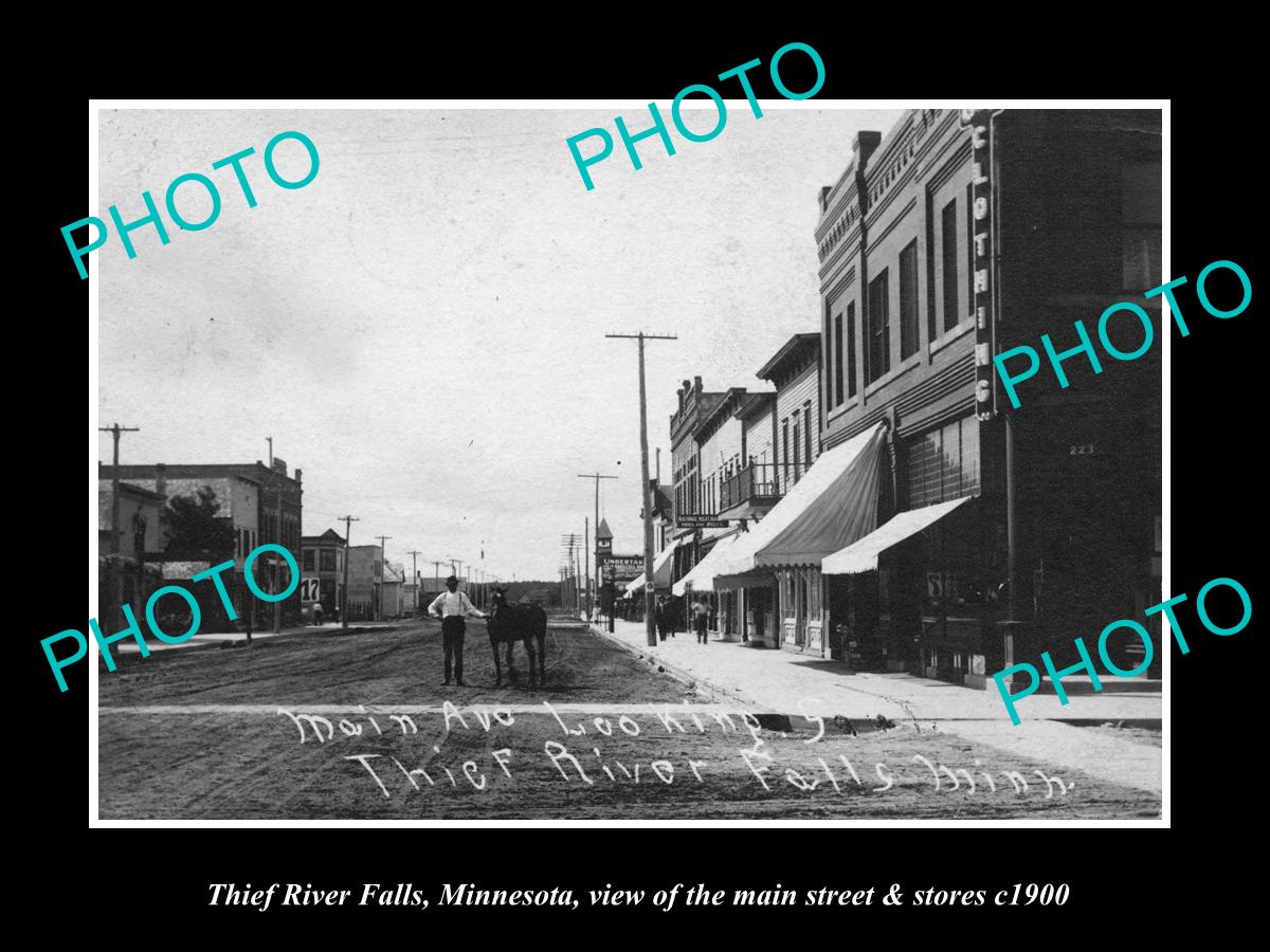 OLD LARGE HISTORIC PHOTO OF THIEF RIVER FALLS MINNESOTA, MAIN St & STORES c1900