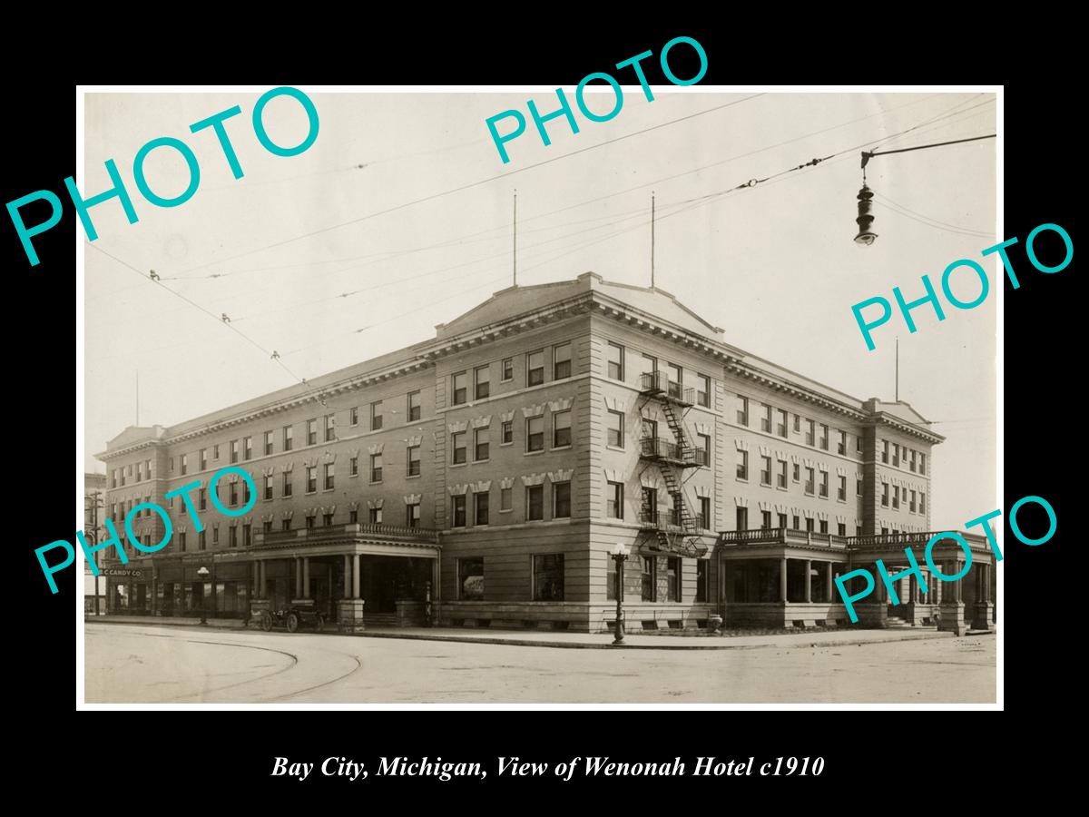 OLD LARGE HISTORIC PHOTO OF BAY CITY MICHIGAN, THE WENONAH HOTEL c1910