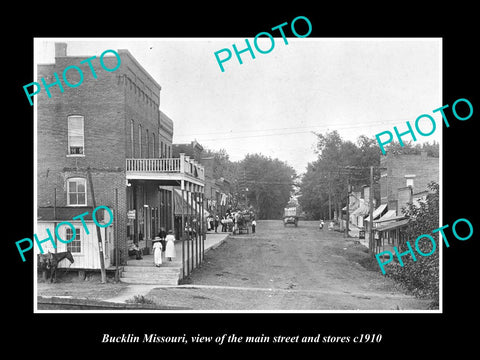 OLD LARGE HISTORIC PHOTO OF BUCKLIN MISSOURI, THE MAIN STREET & STORES c1910