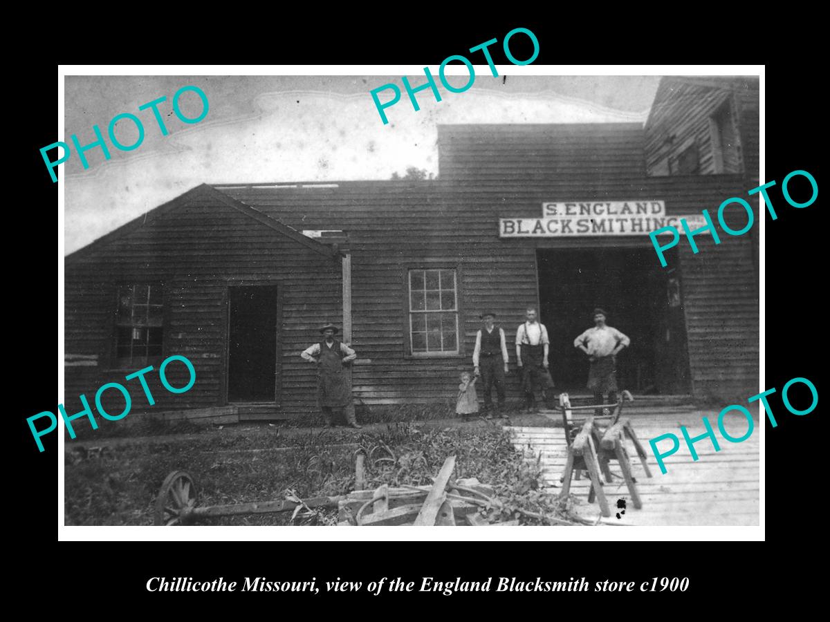 OLD LARGE HISTORIC PHOTO OF CHILLICOTHE MISSOURI, ENGLAND BLACKSMITH STORE c1900