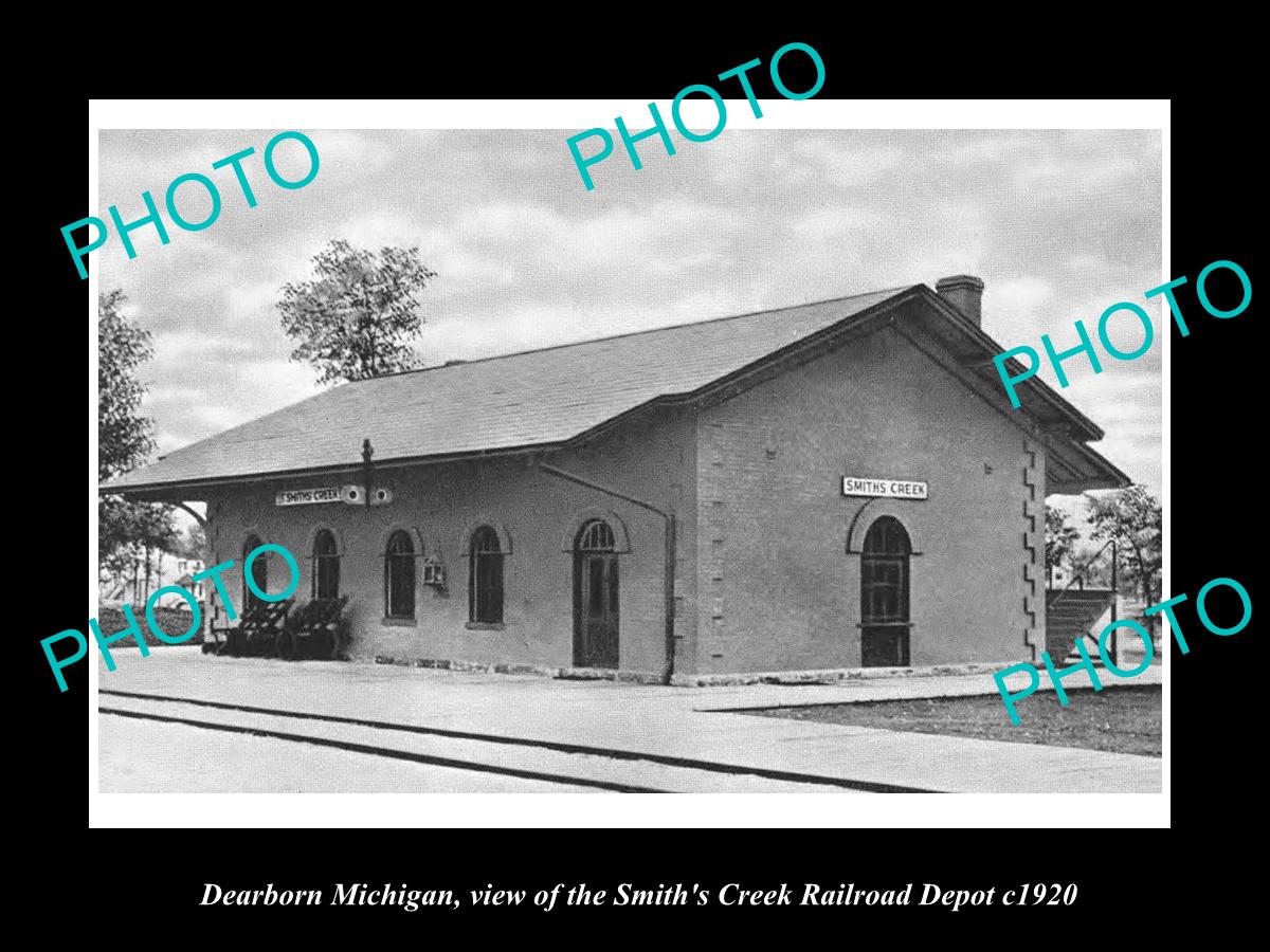 OLD LARGE HISTORIC PHOTO OF DEARBORN MICHIGAN, SMITHS CREEK RAILROAD DEPOT c1920