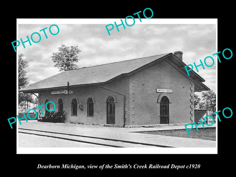 OLD LARGE HISTORIC PHOTO OF DEARBORN MICHIGAN, SMITHS CREEK RAILROAD DEPOT c1920