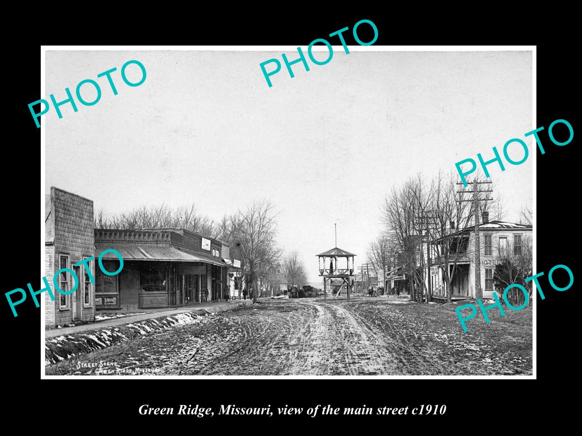 OLD LARGE HISTORIC PHOTO OF GREEN RIDGE MISSOURI, VIEW OF THE MAIN STREET c1910