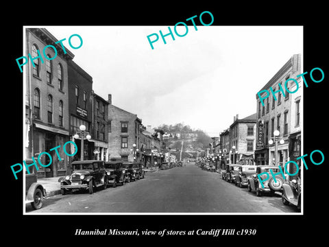 OLD LARGE HISTORIC PHOTO OF HANNIBAL MISSOURI, VIEW OF CARDIFF HILL STORES c1930