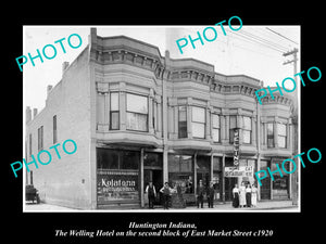 OLD LARGE HISTORIC PHOTO OF HUNTINGTON INDIANA, VIEW OF THE WELLING HOTEL c1920