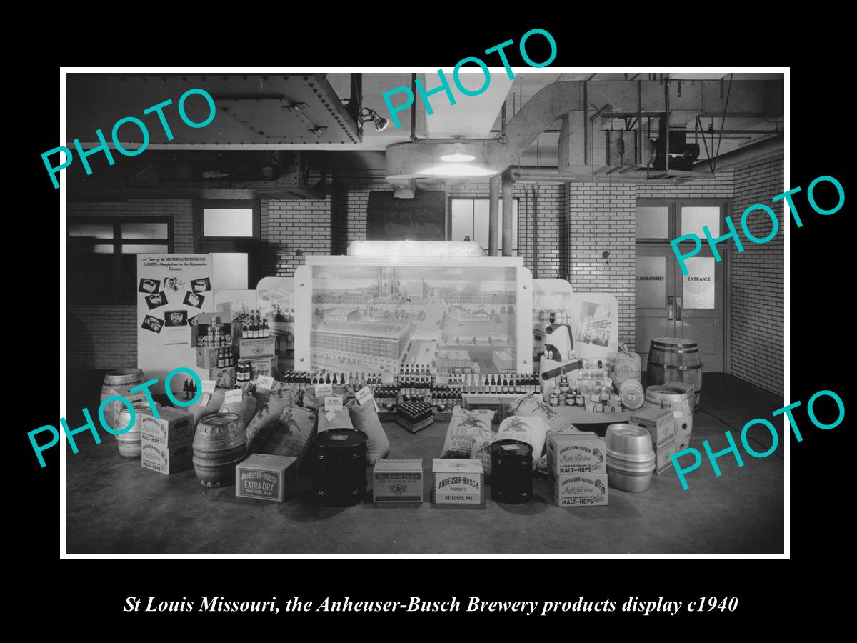 OLD LARGE HISTORIC PHOTO OF St LOUIS MISSOURI, ANHEUSER BUSCH BEER PRODUCTS 1940