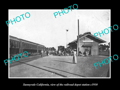 OLD LARGE HISTORIC PHOTO OF SUNNYVALE CALIFORNIA, THE RAILROAD DEPOT c1910