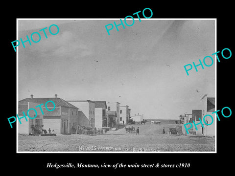 OLD LARGE HISTORIC PHOTO OF HEDGESVILLE MONTANA, THE MAIN STREET & STORES c1910