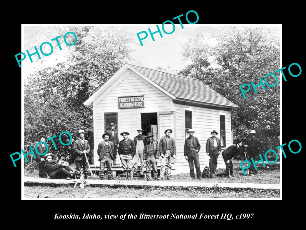 OLD LARGE HISTORIC PHOTO OF KOOSKIA IDAHO, THE BITTERROOT FOREST RESERVE HQ 1907