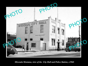 OLD LARGE HISTORIC PHOTO OF MISSOULA MONTANA, CITY HALL & POLICE STATION c1960