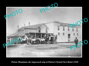 OLD LARGE HISTORIC PHOTO OF POLSON MONTANA, THE GRAND VIEW HOTEL STATION c1910